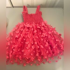 Hot pink toddler girls tulle butterfly princess dress.